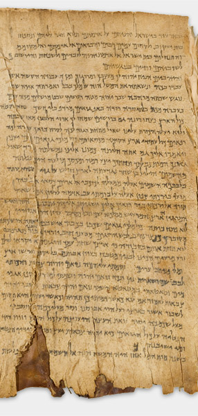 The Great Isaiah Scroll (1QIsa a) showing Isaiah 14:13 from Mid- to Late 2nd Century BC found in Qumran, Cave 1, currently housed at Shrine of the Book, Israel Museum, Jerusalem